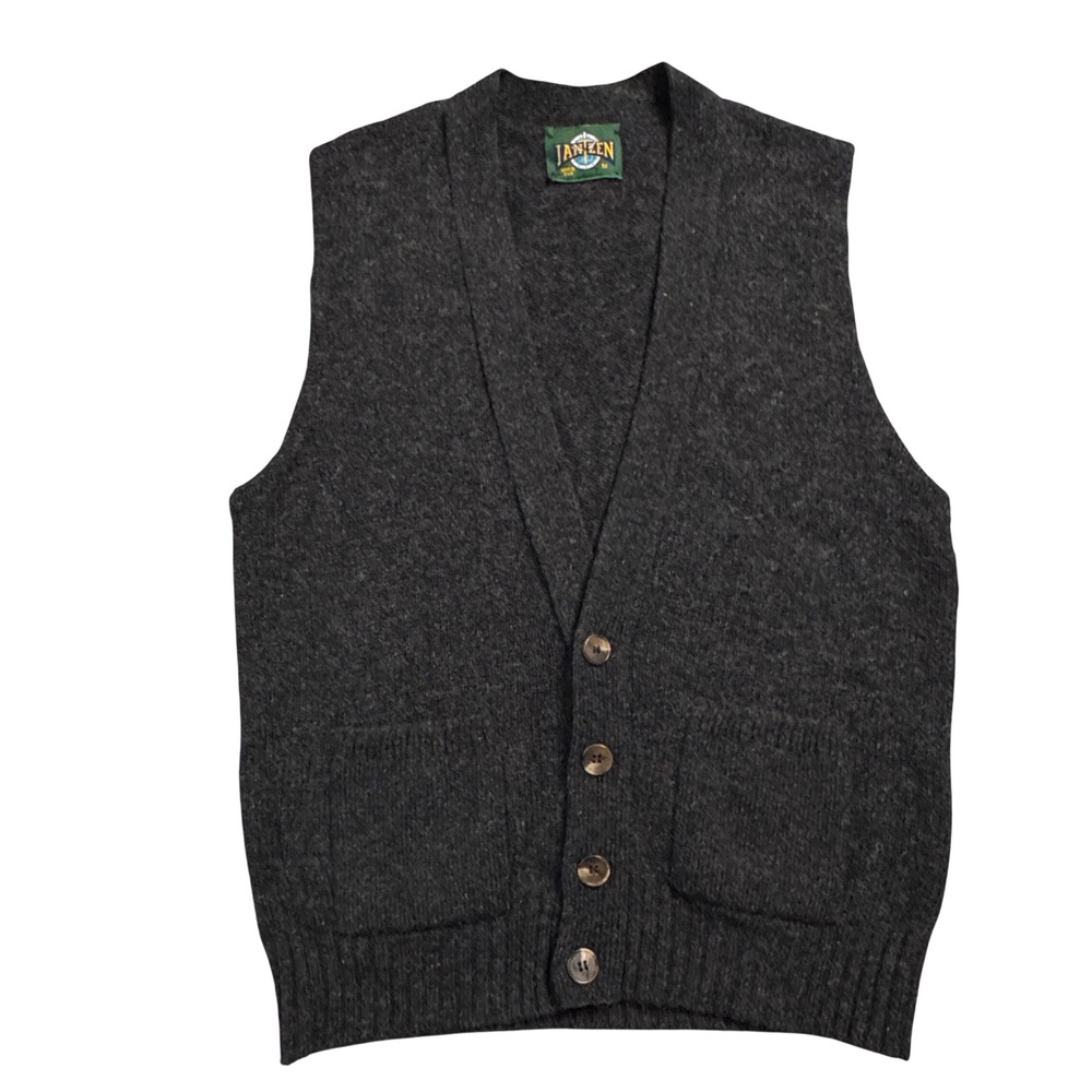 Vintage JANTZEN‎ Mens Charcoal Gray Button Front Knit Vest Size M Made In USA!